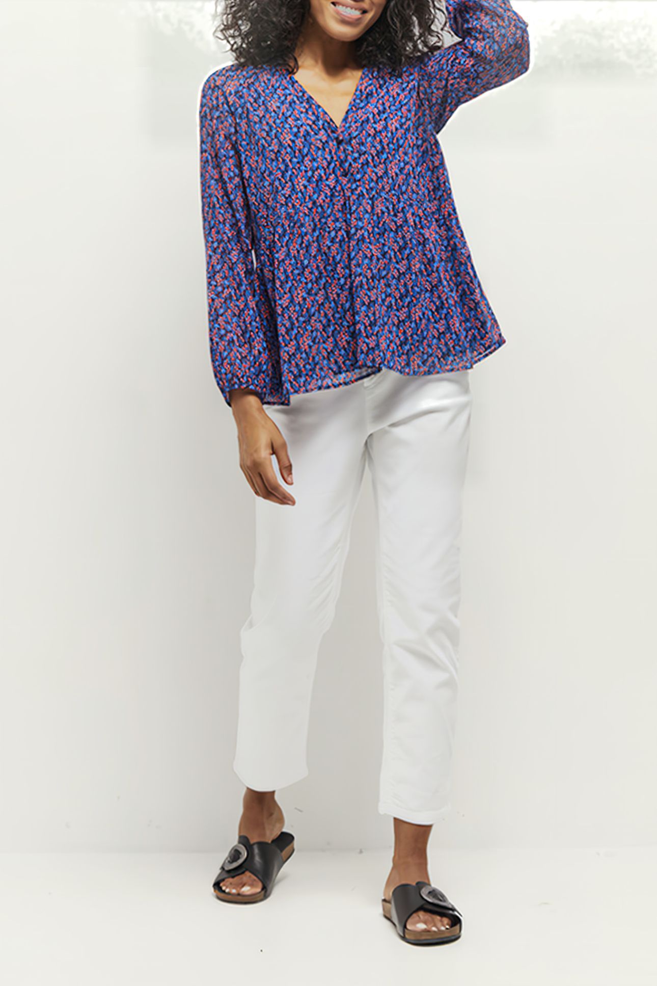 CERES - NAVY BLOUSE WITH GRAPHIC BOUQUET PRINT IN RECYCLED P 1