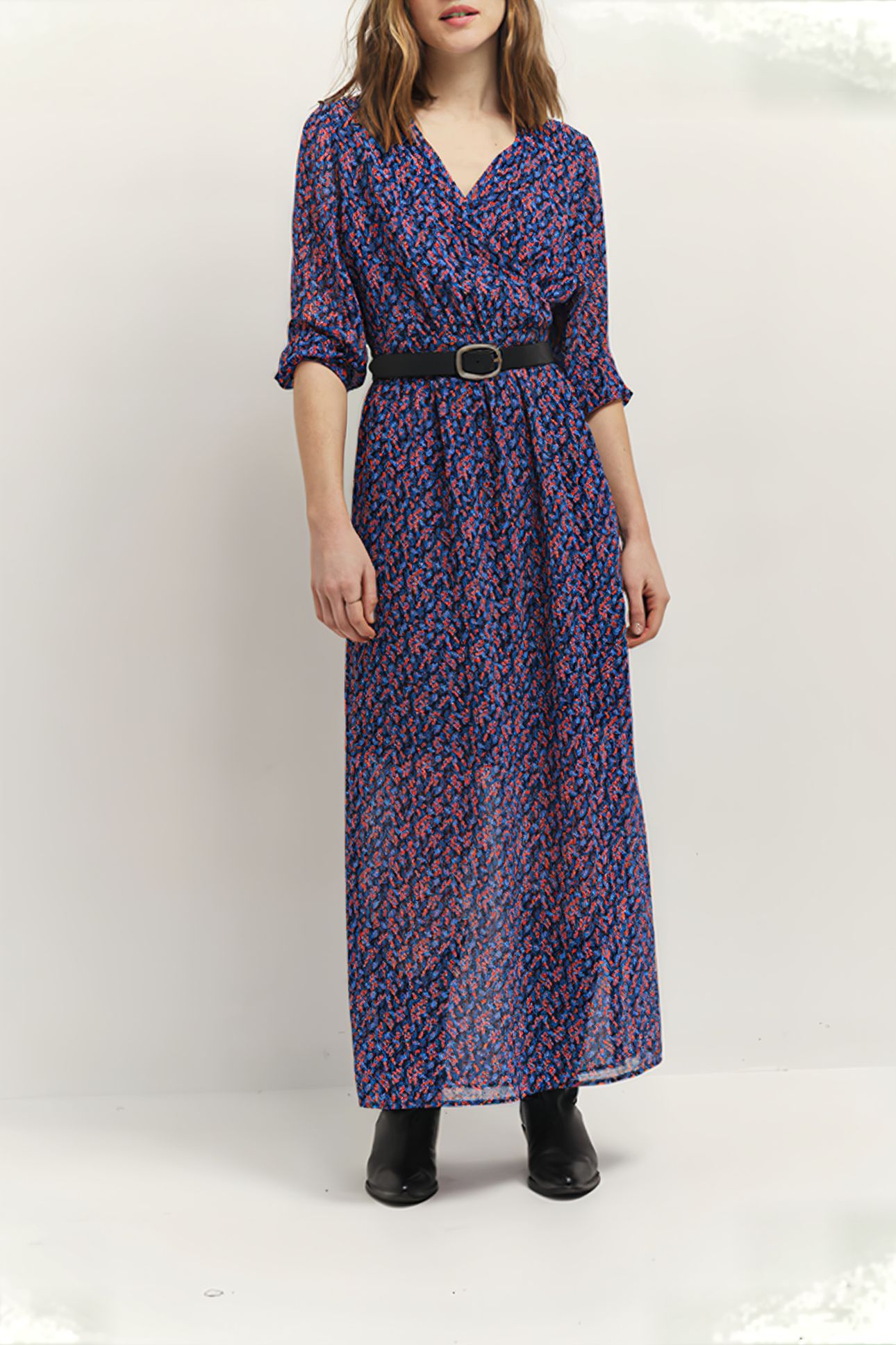 RAVNA - NAVY MAXI DRESS WITH RECYCLED POLYESTER GRAPHIC BOUQ 1