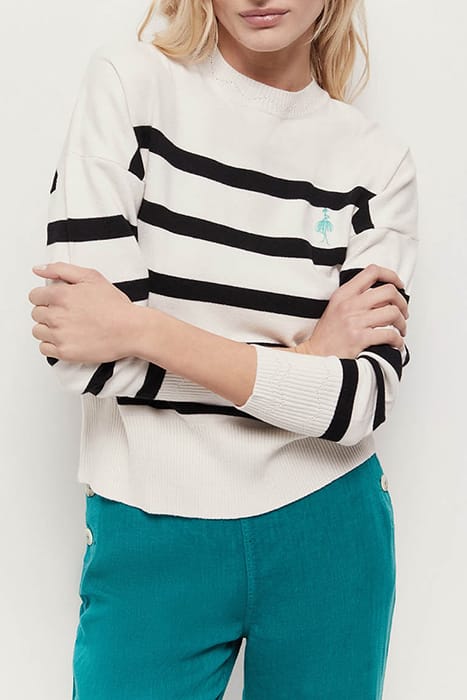 TIANA - ECRU KNITTED JUMPER WITH STRIPES AND DANCER EMBROIDE 1