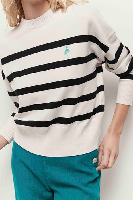TIANA - ECRU KNITTED JUMPER WITH STRIPES AND DANCER EMBROIDE 5