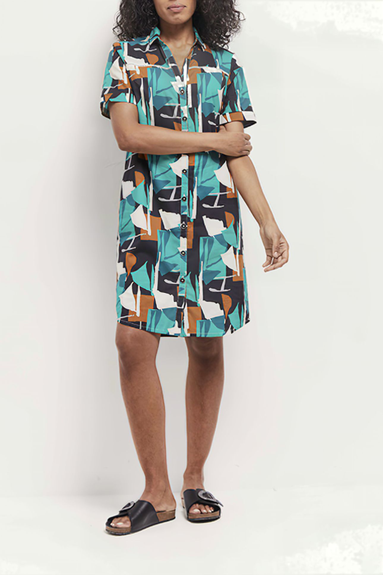 RAIN - GREEN GRASS SHIRT DRESS WITH ARTY ABSTRACTION PRINT 3