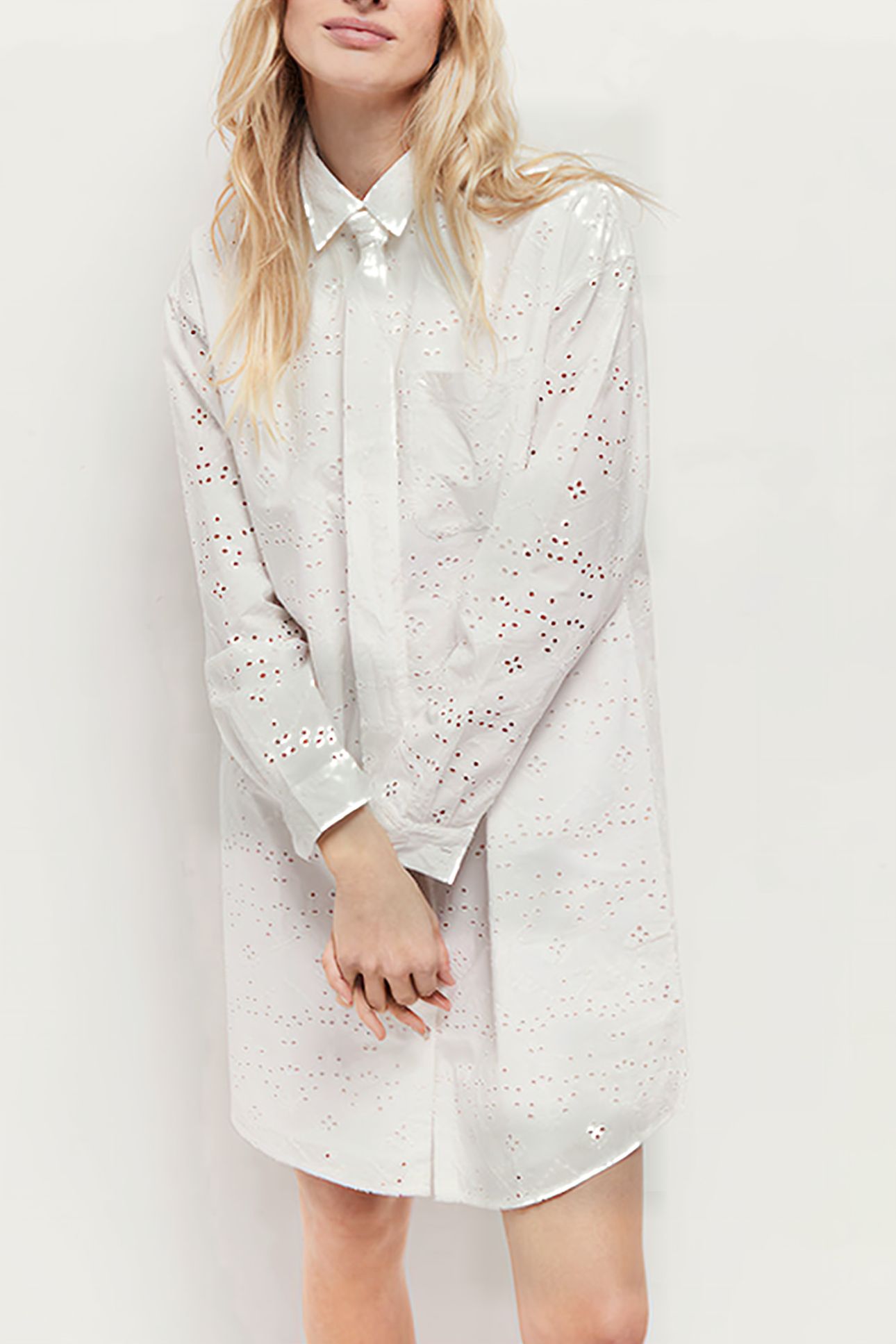 ROMEA - OFF WHITE SHIRT DRESS IN BRODERIE ANGLAISE 1