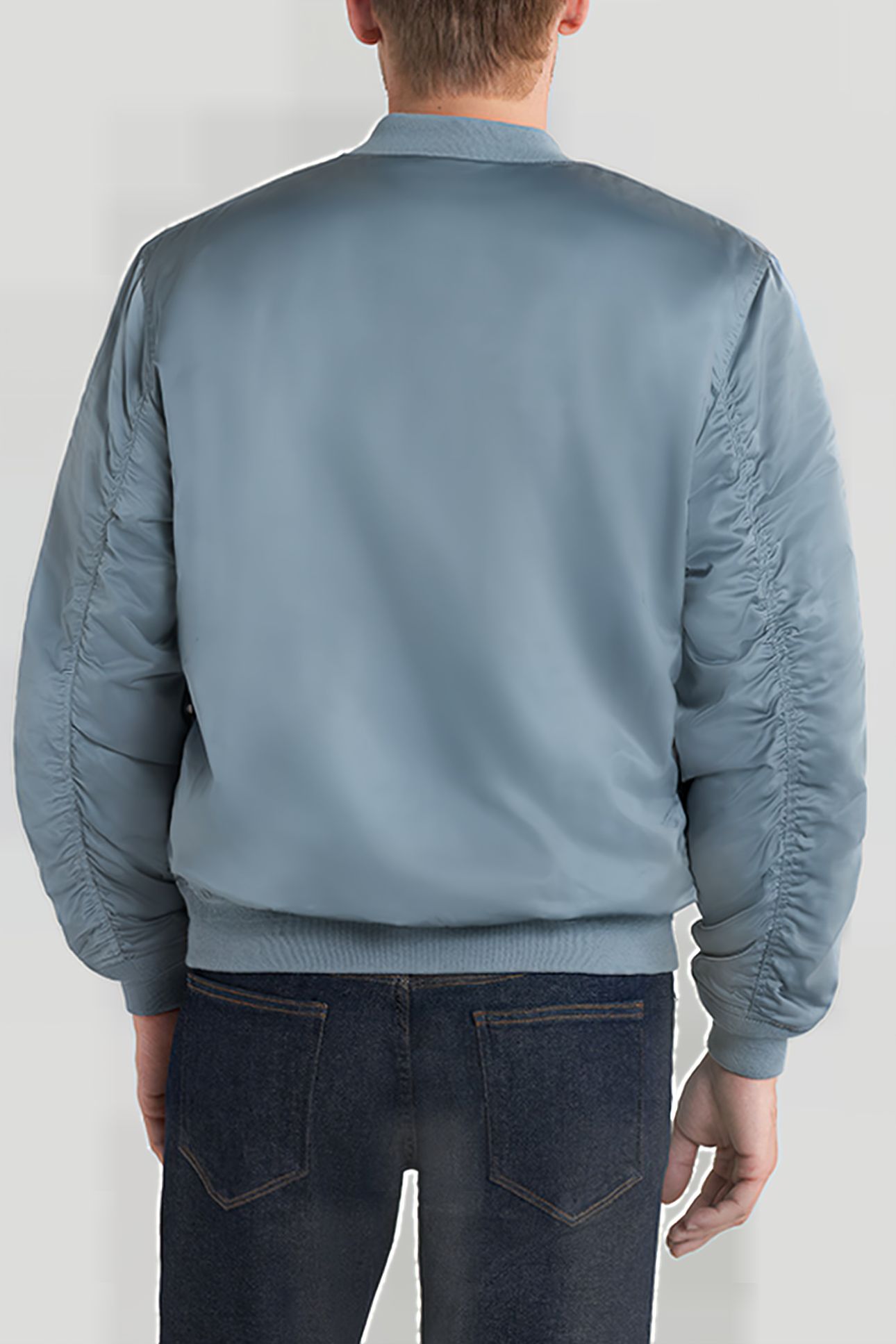 LIGHT BLUE SATIN NYLON BOMBER JACKET 2