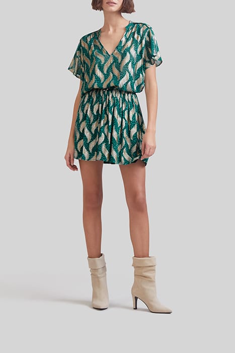 EMERALD SHORT SKIRT WITH GOLD LEAF PRINT 3