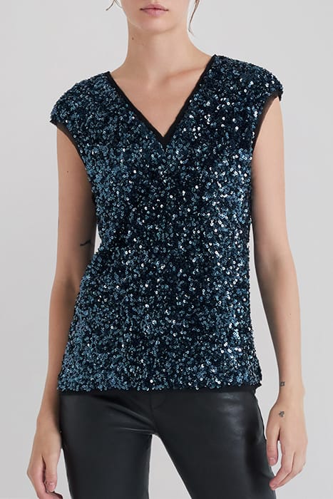 BLUE EMBROIDERED REVERSIBLE SEQUIN FRONT/BACK TOP 1
