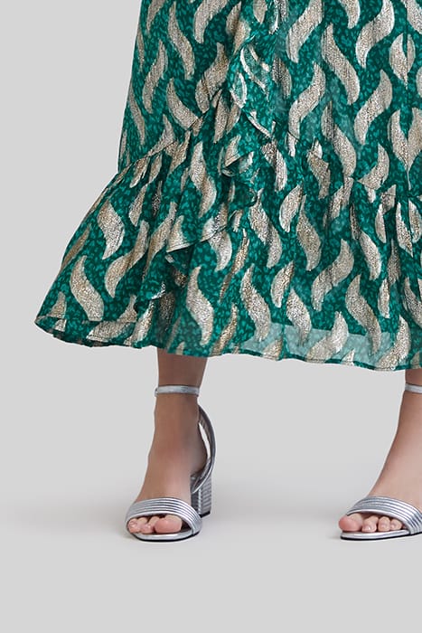 EMERALD LONG DRESS WITH GOLD LEAF PRINT 5