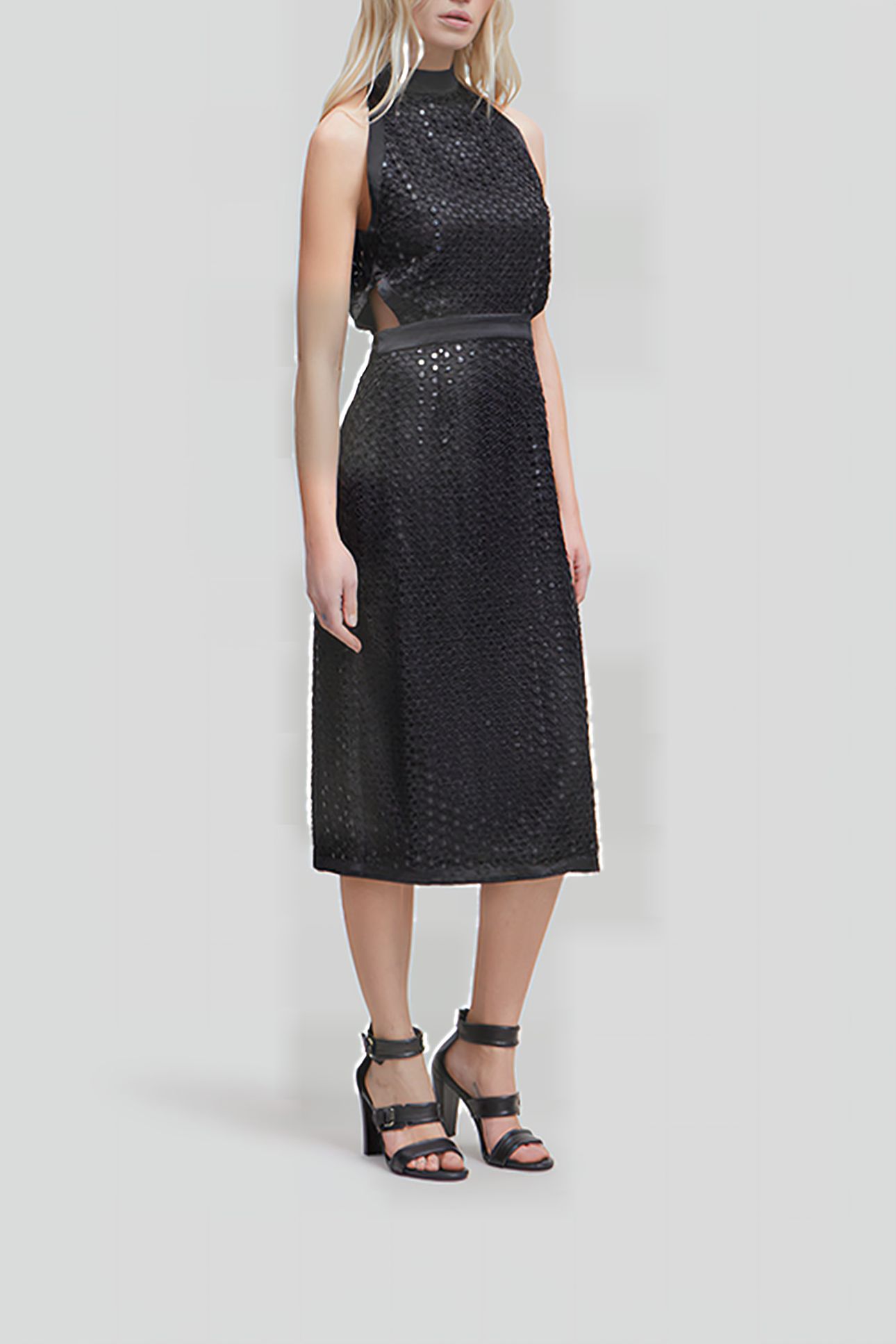 BLACK LACE MIDI DRESS WITH AMERICAN ARMHOLES 3