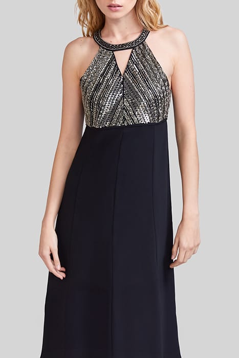 BLACK LONG DRESS, METALLIC BEAD-EMBROIDERED DICKEY 4