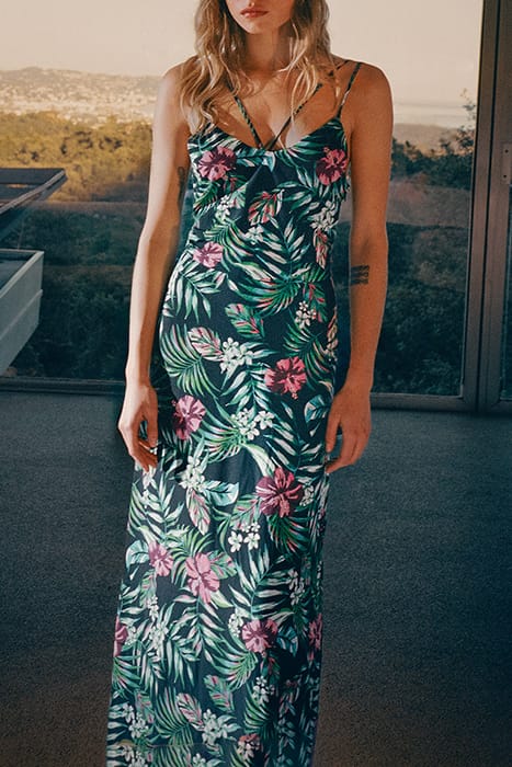 BLACK LENZING™ ECOVERO™ TROPICAL PRINT LONG DRESS 6