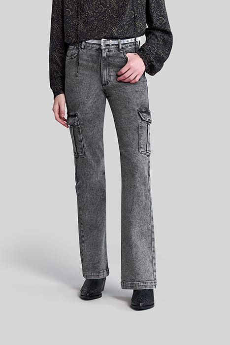 FADED BLACK FLARED JEANS WITH CARGO POCKETS 1