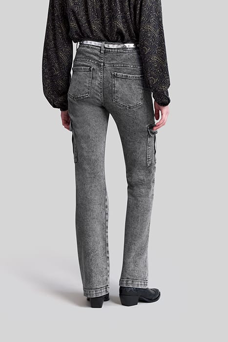 FADED BLACK FLARED JEANS WITH CARGO POCKETS 2
