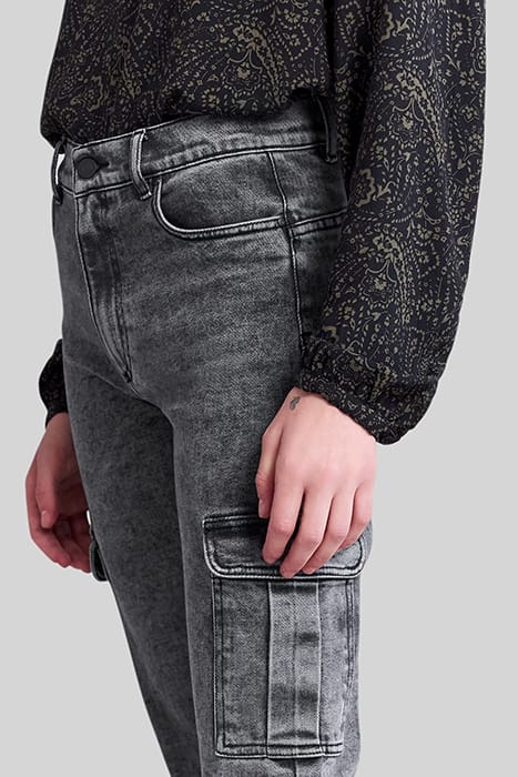 FADED BLACK FLARED JEANS WITH CARGO POCKETS 6
