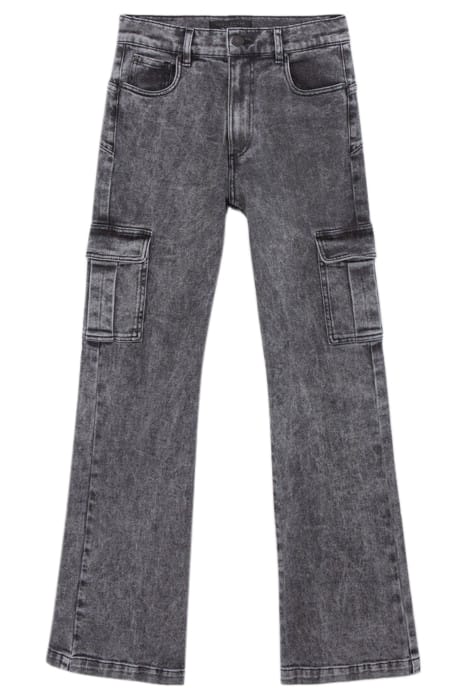 FADED BLACK FLARED JEANS WITH CARGO POCKETS 4