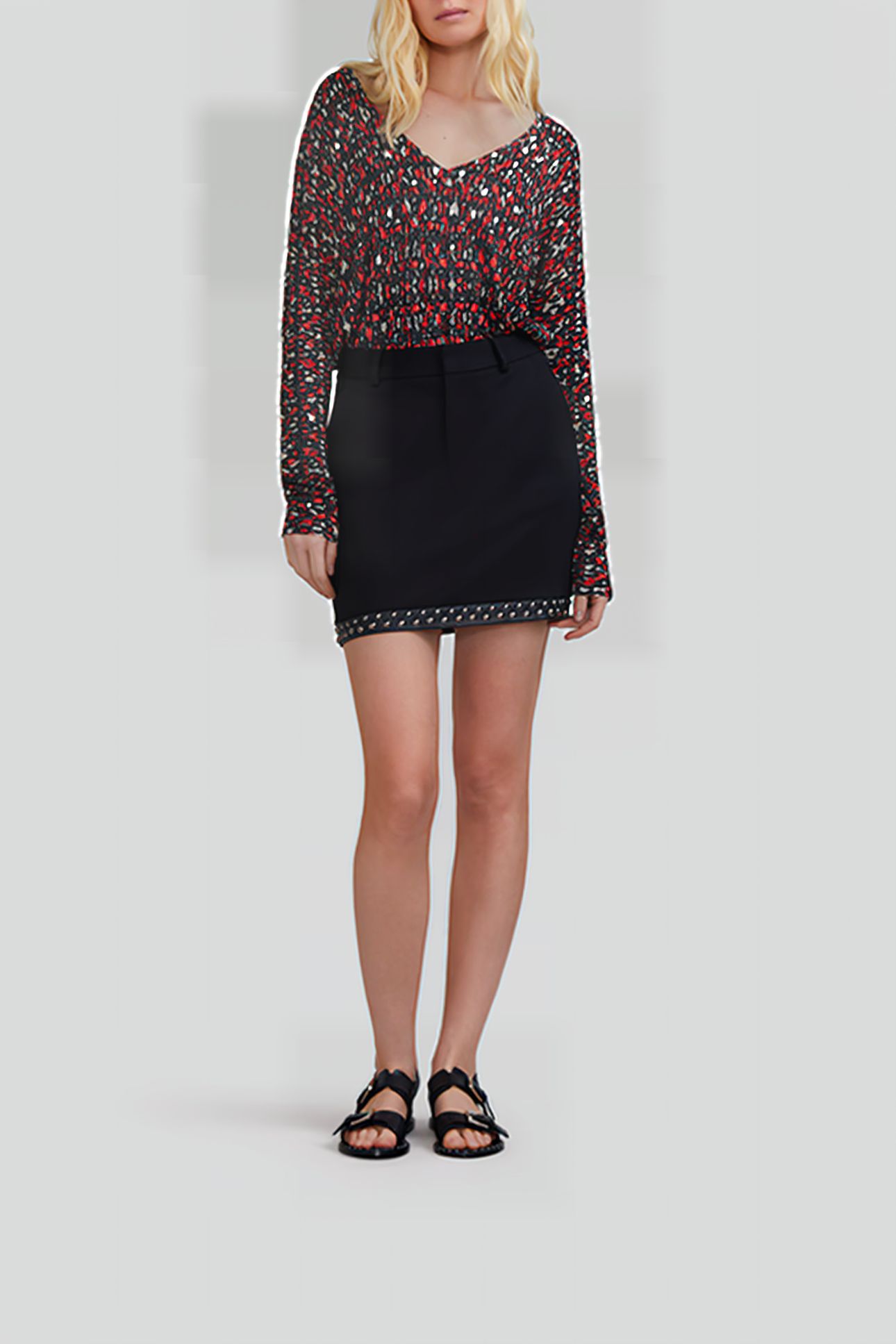 BLACK FINE KNIT SWEATER WITH IKAT PRINT 3