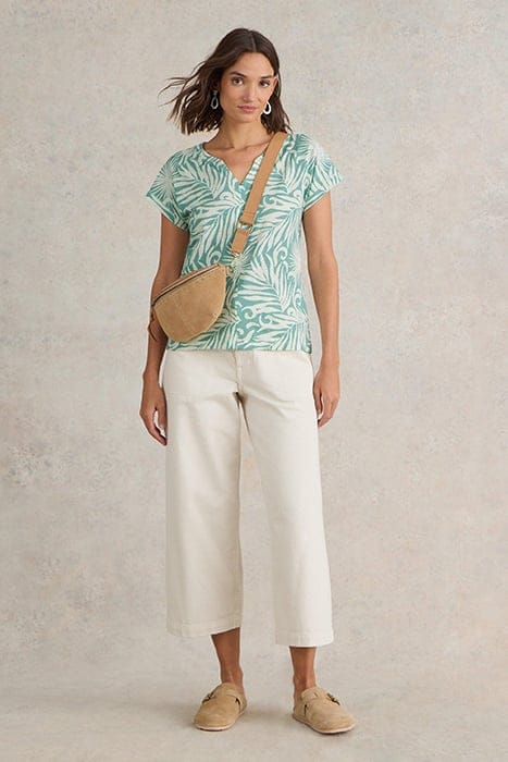 NELLY NOTCH NECK TEE TEAL PRINT 1