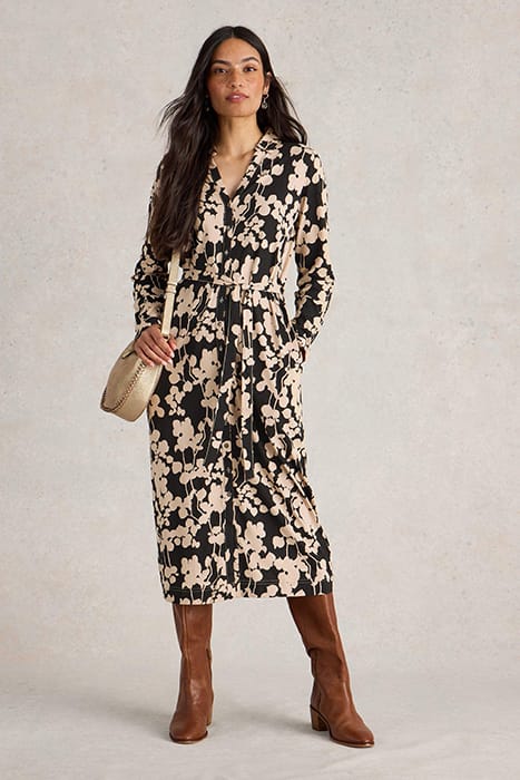 ANNIE JERSEY SHIRT DRESS BLACK PRINT 1