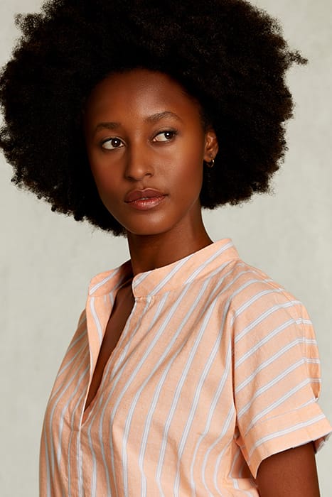 WHITE/ORANGE STRIPED V-NECK BLOUSE ORANGE 4