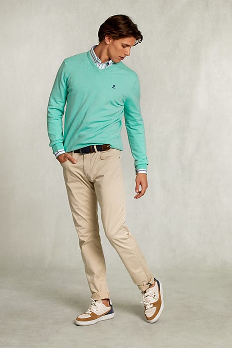 NORMAL FIT BASIC COTTON V-NECK PULLOVER GIMLET MIX GREEN 3
