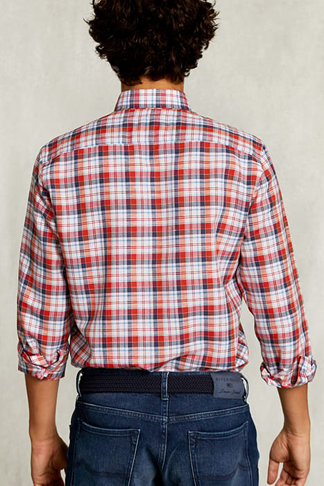 CUSTOM FIT CHECKED SHIRT LINEN-COTTON MULTI RED 2