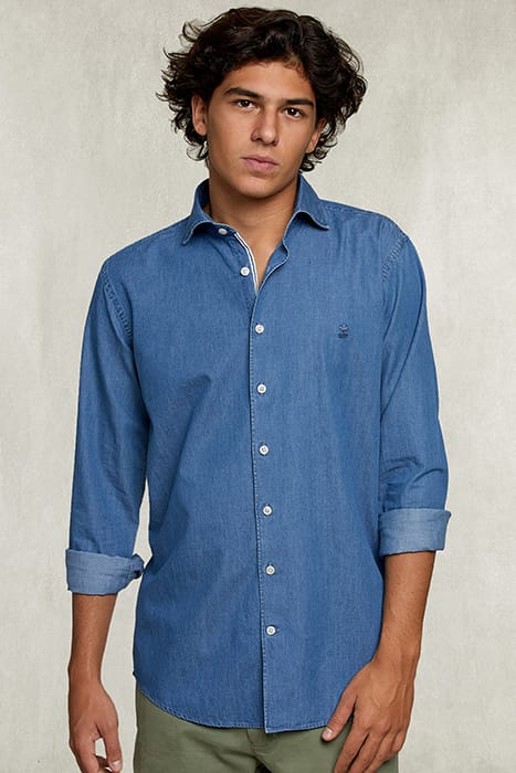 CUSTOM FIT SORRENTO JEANS SHIRT IN BLUE DENIM 1