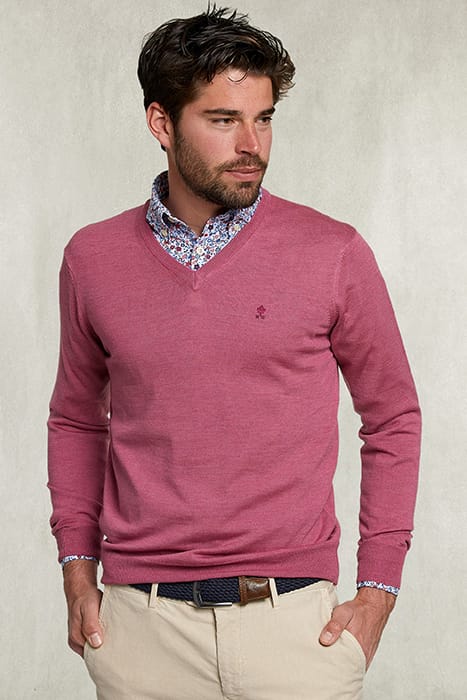 BASIC MERINO V-NECK PULLOVER DARK SUGAR PINK MIX PINK 1