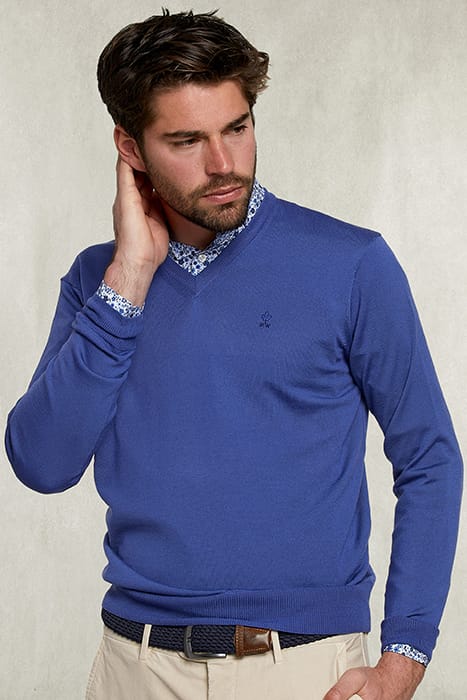 BASIC MERINO V-NECK PULLOVER TOEAREG BLUE 1