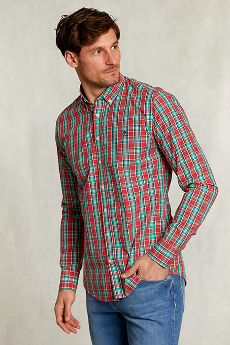 SLIM FIT CHECKED SHIRT GREEN/RED RED 1