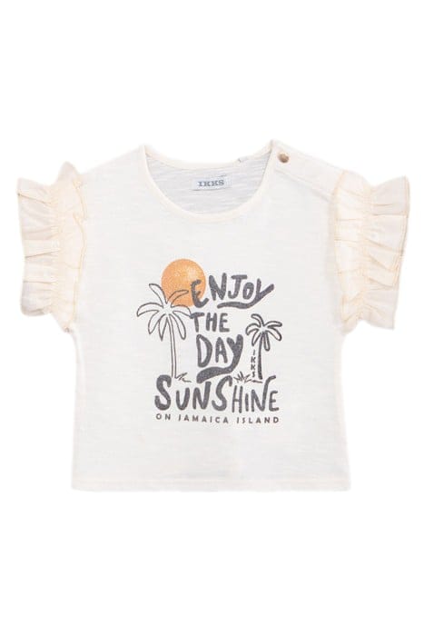 BABY GIRLS’ ECRU ORGANIC COTTON T-SHIRT, GLITTERY SLOGAN 1