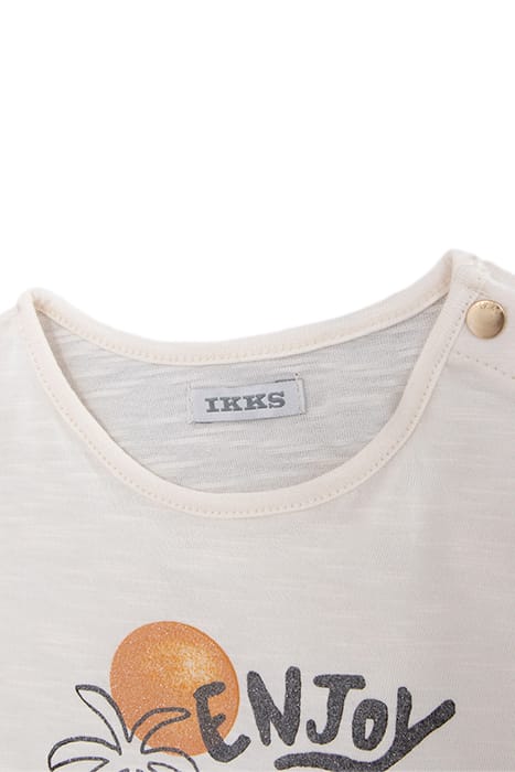 BABY GIRLS’ ECRU ORGANIC COTTON T-SHIRT, GLITTERY SLOGAN 3