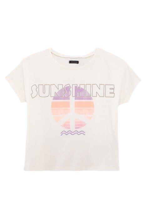 GIRLS’ WHITE ORGANIC COTTON T-SHIRT, PEACE & LOVE SYMBOL 1