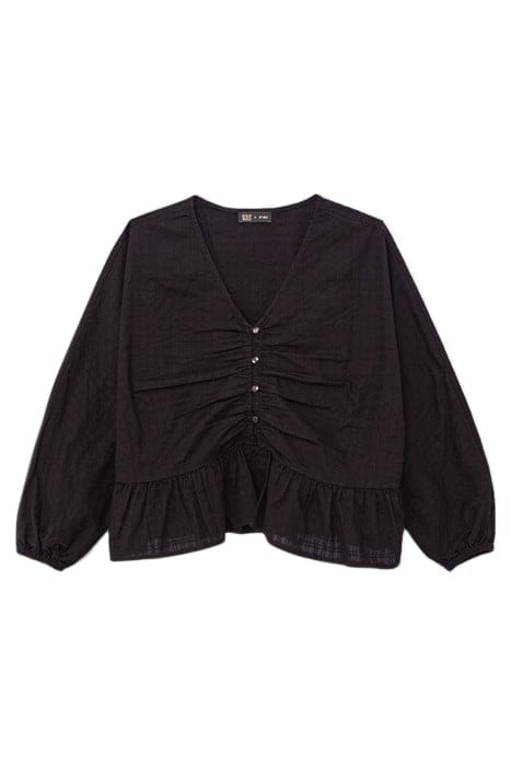 GIRLS’ BLACK BUTTONED WIDE BLOUSE WITH PEPLUM 1