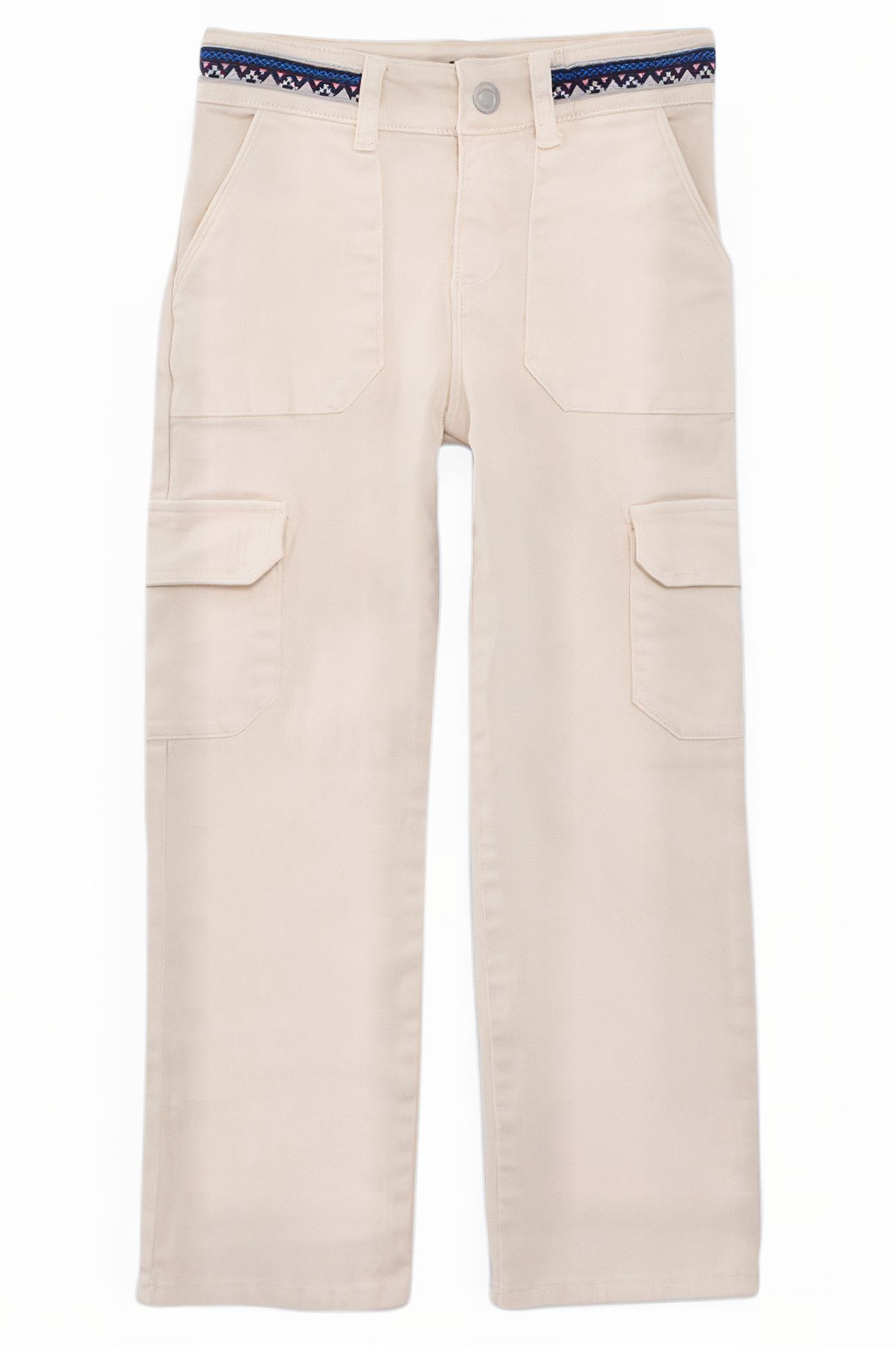 GIRLS' ECRU CARGO JEANS WITH EMBROIDERED BRAID 1