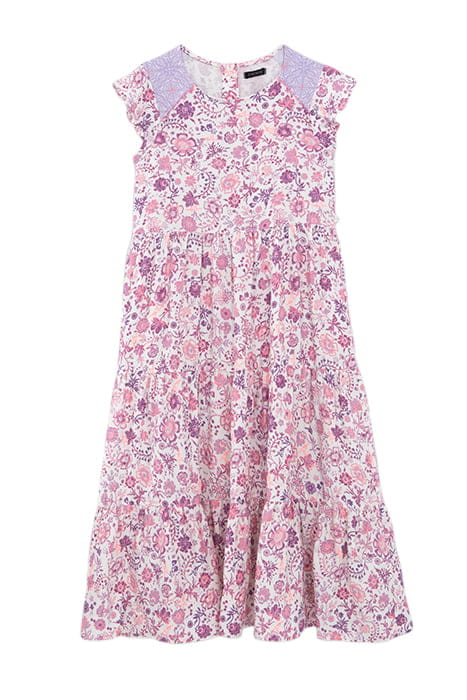 GIRLS’ OFF-WHITE LONG DRESS WITH VIOLET FLOWER PRINT 1