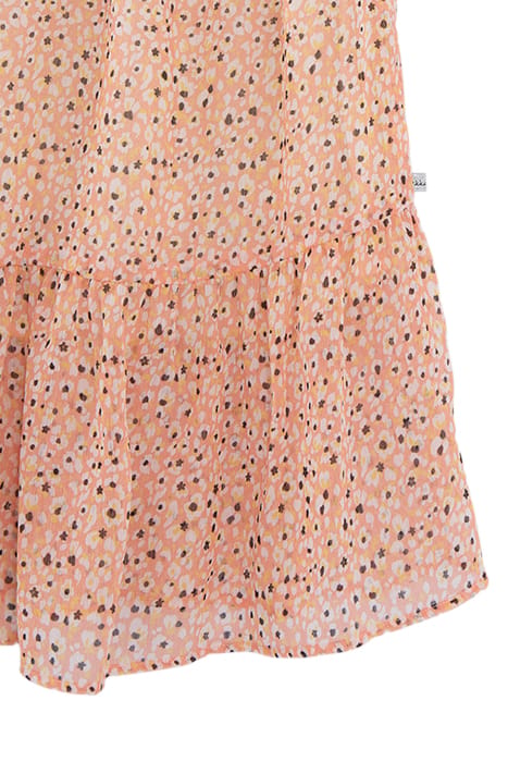 GIRLS' PEACH LONG DRESS WITH FLOWER TACHIST PRINT 6