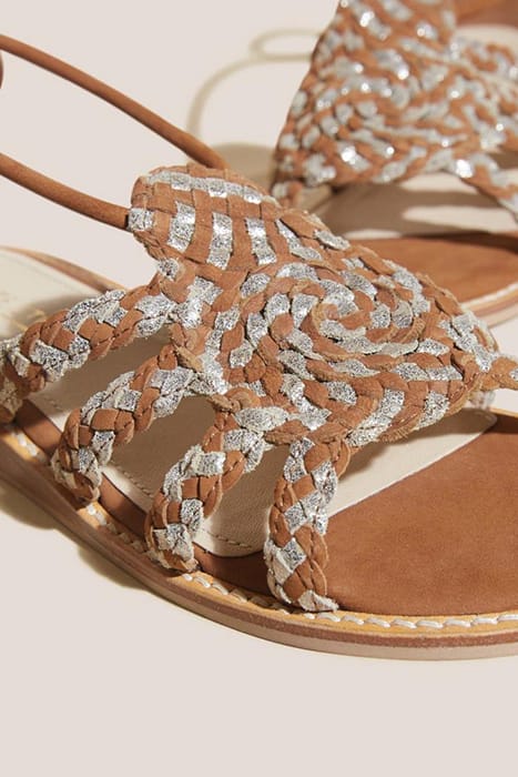 PLAITED LEATHER SANDAL TIE LEG MID TAN 4