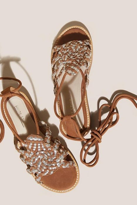 PLAITED LEATHER SANDAL TIE LEG MID TAN 3