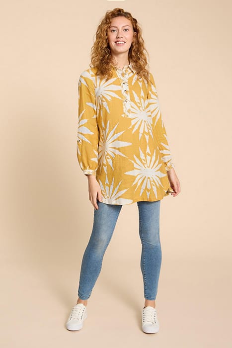 EVELYN LINEN TUNIC CHARTREUSE PRINT 1