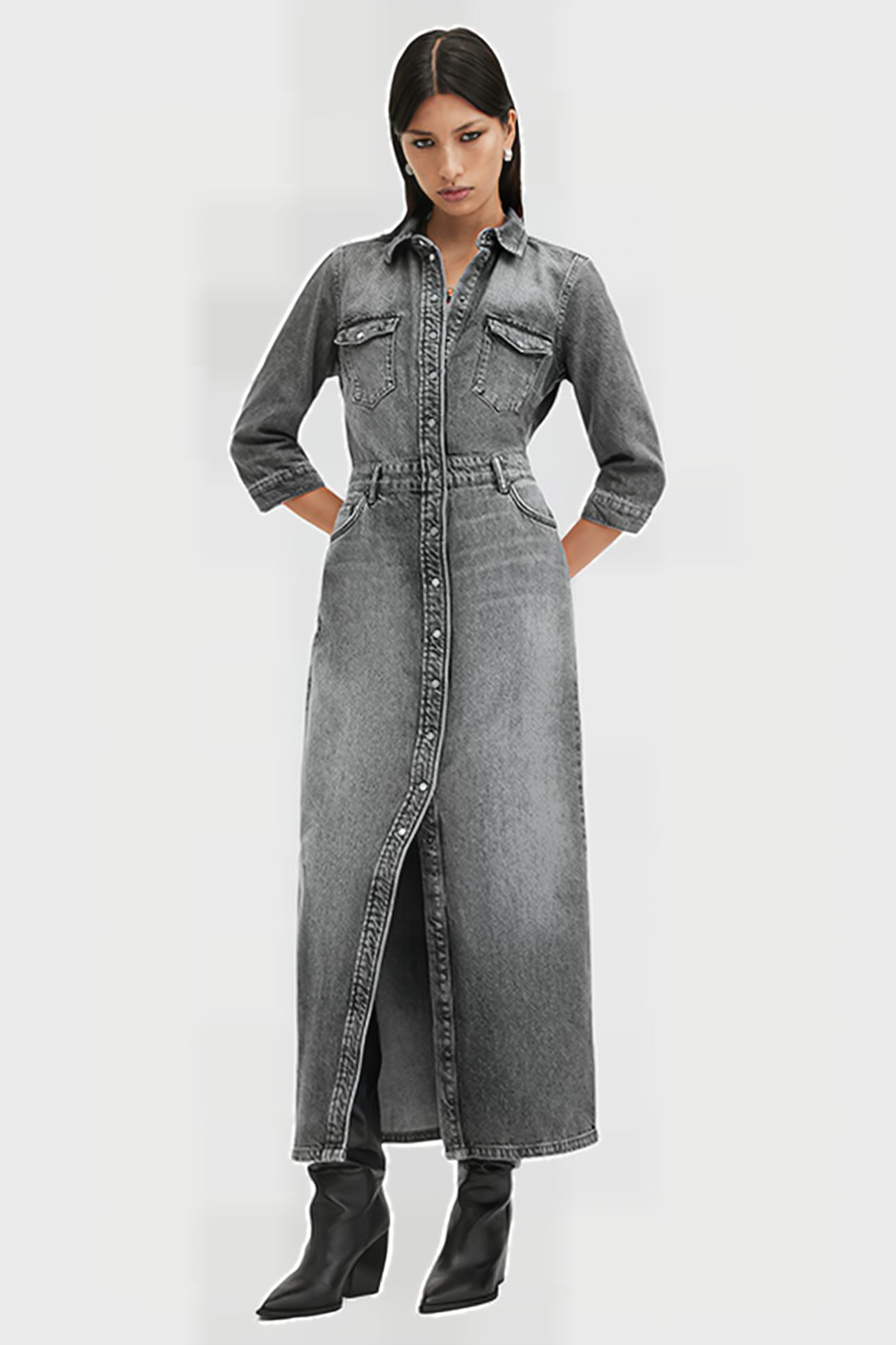 BLAIR LS DENIM DRESS WASHED BLACK 1