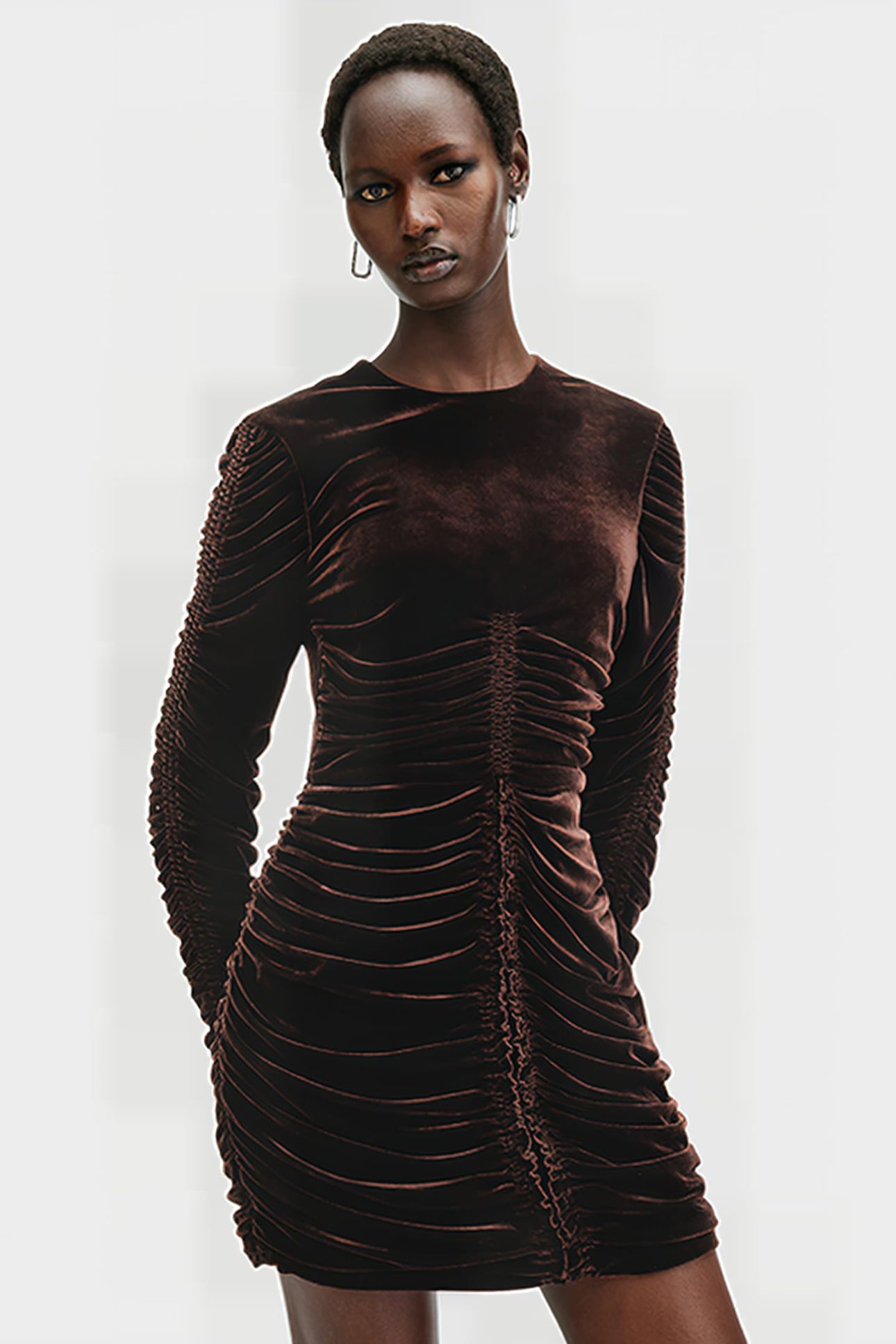 ERIS VELVET DRESS RICH BROWN 1