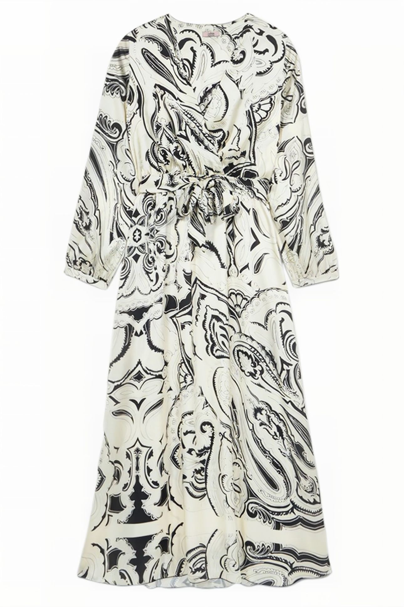 LONG PATTERNED SATIN DRESS WHITE 3