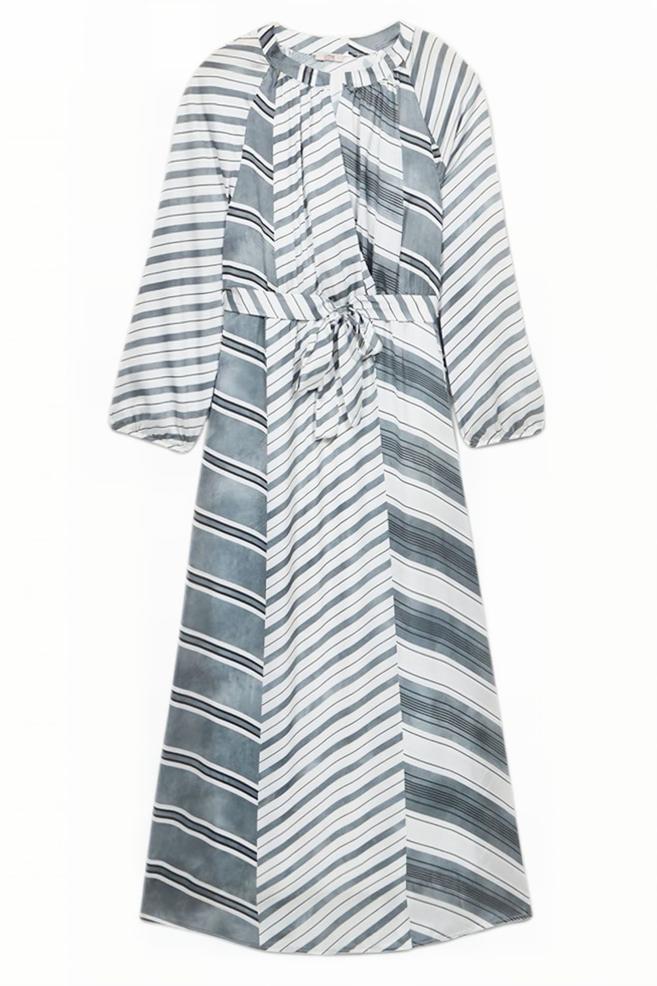 LONG PATTERNED SATIN DRESS GREY 3