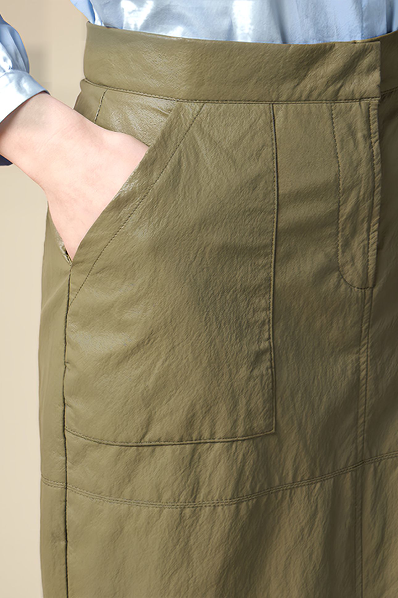 CRINKLED FABRIC MIDI PENCIL SKIRT GREEN 5