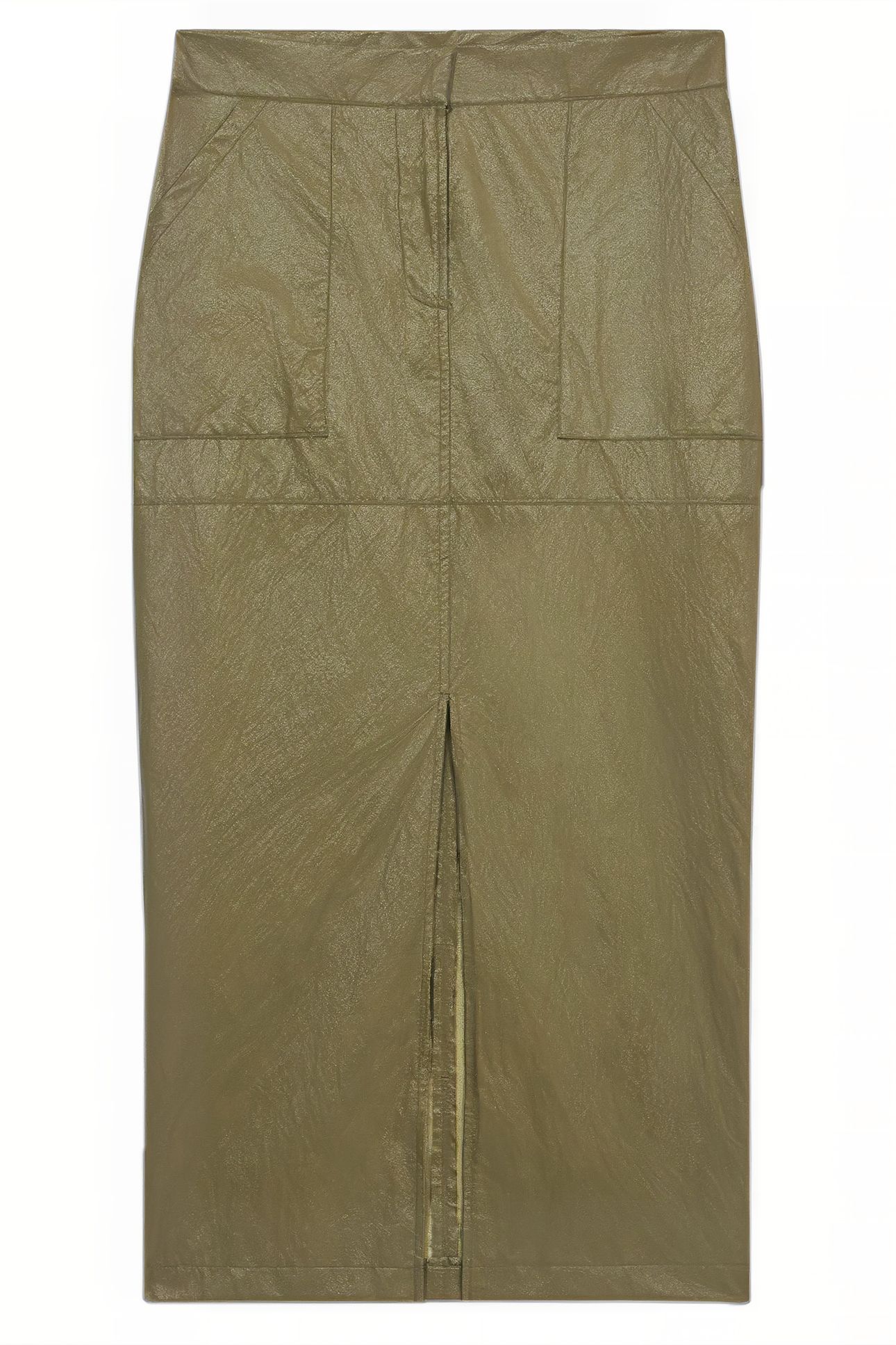 CRINKLED FABRIC MIDI PENCIL SKIRT GREEN 4