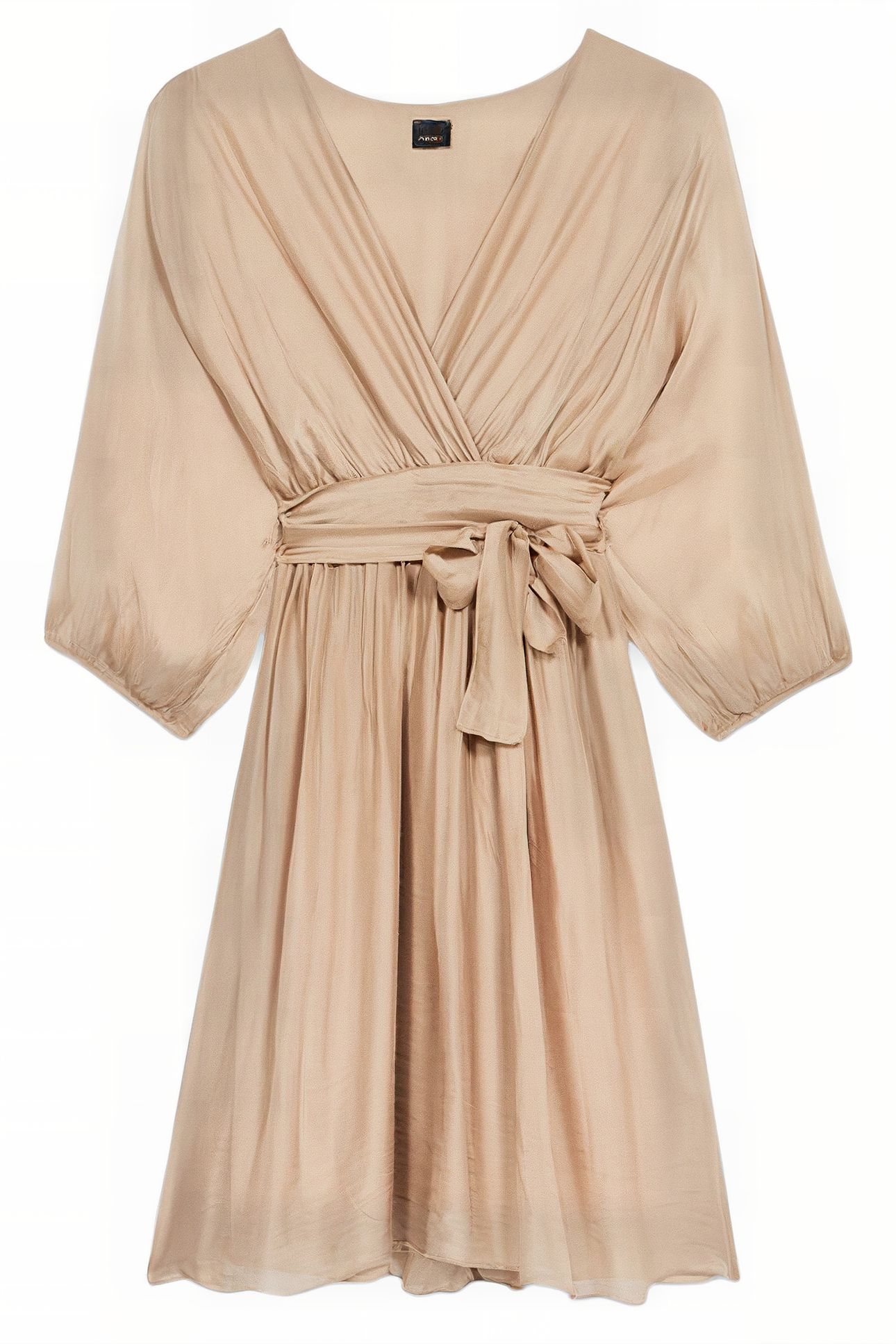 SHORT CROSSOVER SILK BLEND DRESS BEIGE 3