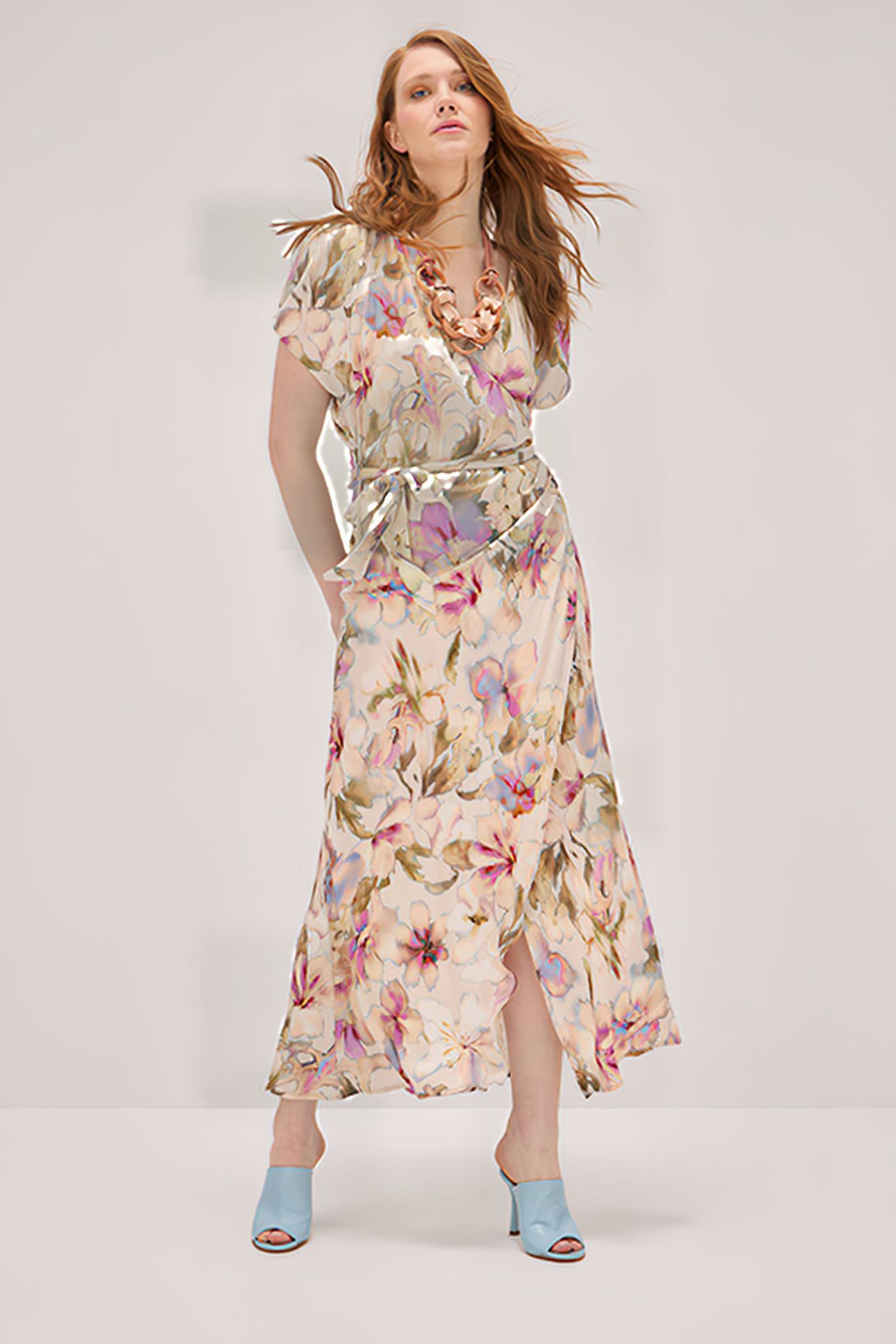 LONG FLORAL PRINT DRESS NATURAL 1