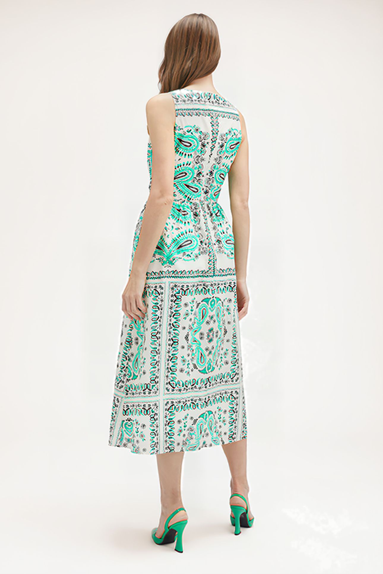 MIDI DRESS WITH FOULARD PATTERN WHITE 2