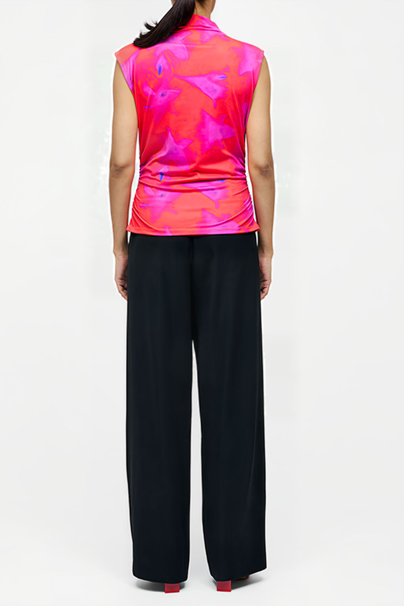 CHRISTY RUCHED SLEEVELESS TOP RASPBERRY SORBET MLT 3