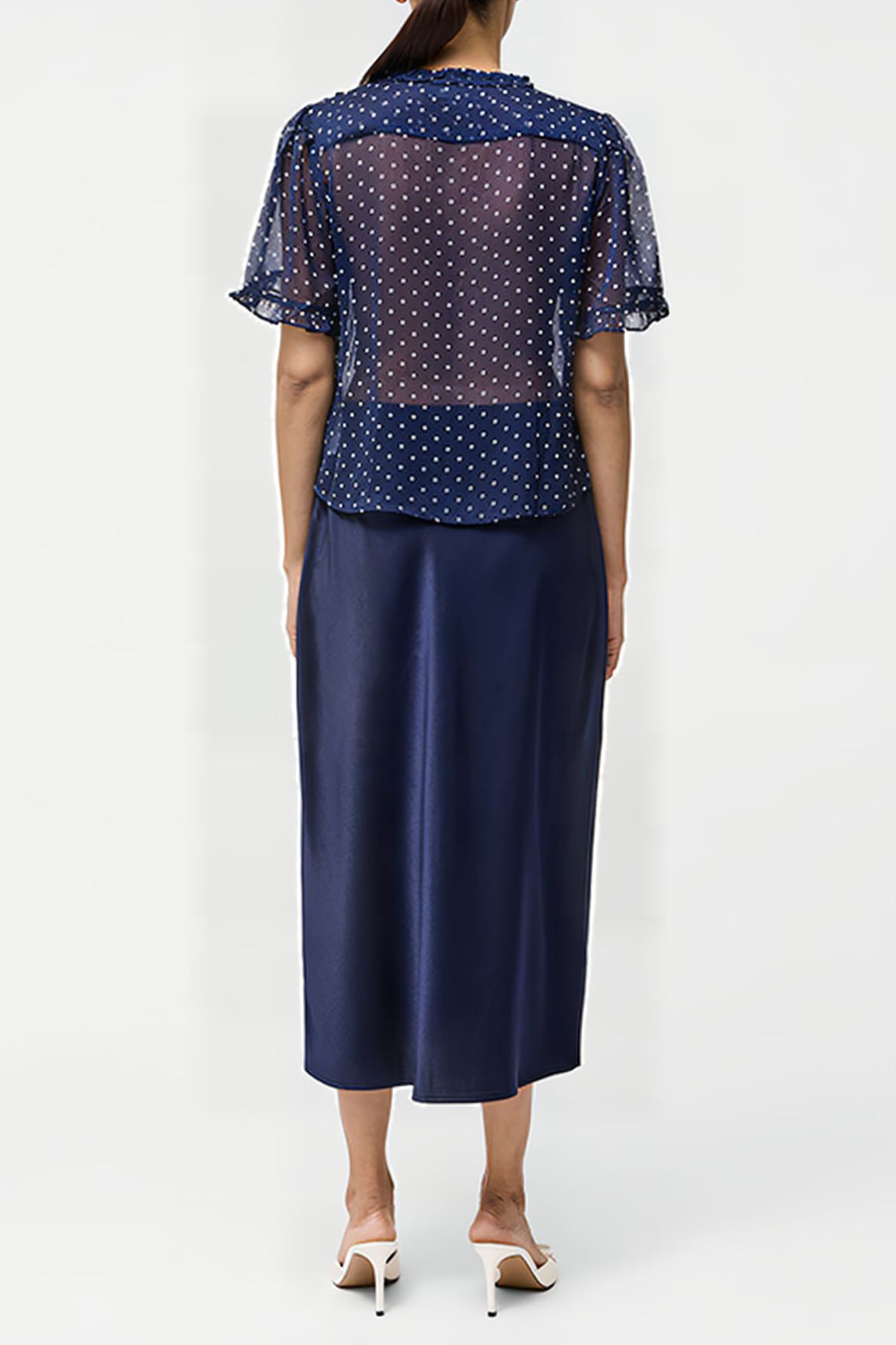 POLKA DOT SHORT SLEEVE RUFFLE TOP SZ18 MIDNIGHT/SUMMER 3