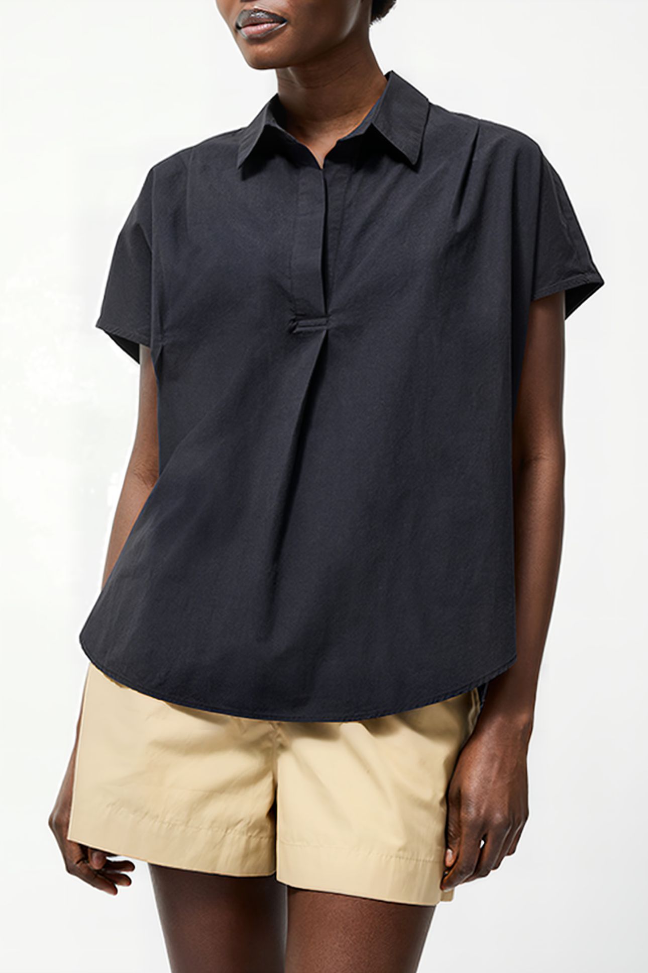 BRODERIE BACK SHORT SLEEVE POPOVER SHIRT BLACK 1