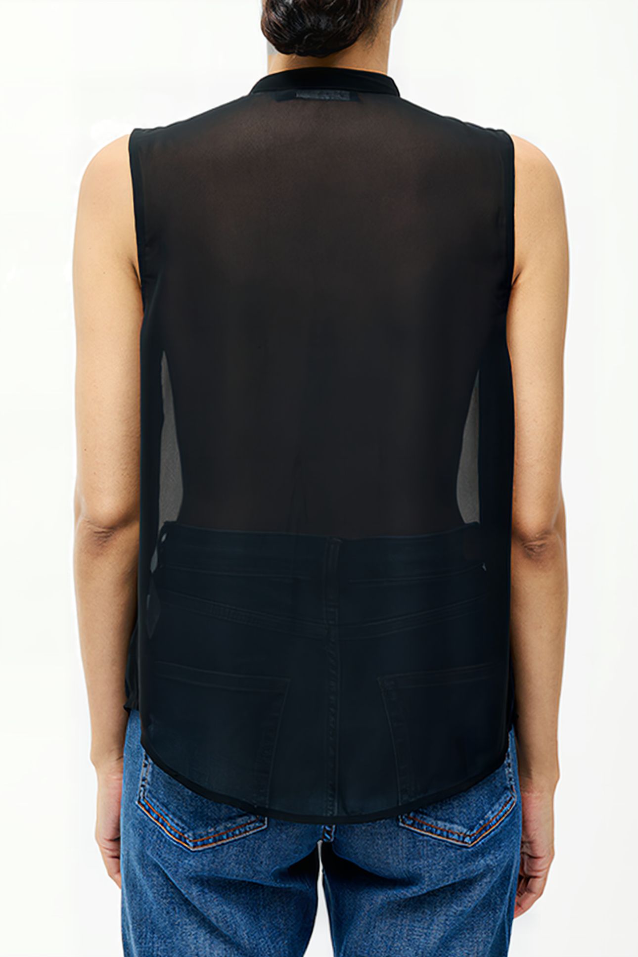 FRILL SLEEVELESS HENLEY BUTTON DOWN TANK TOP BLACK 2